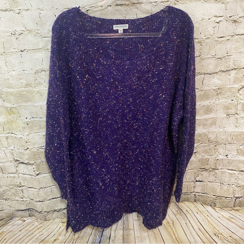 Earthbound Purple Multicolor Knot Scoop Neck Pullover Sweater